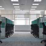 Rows of corporate workspaces